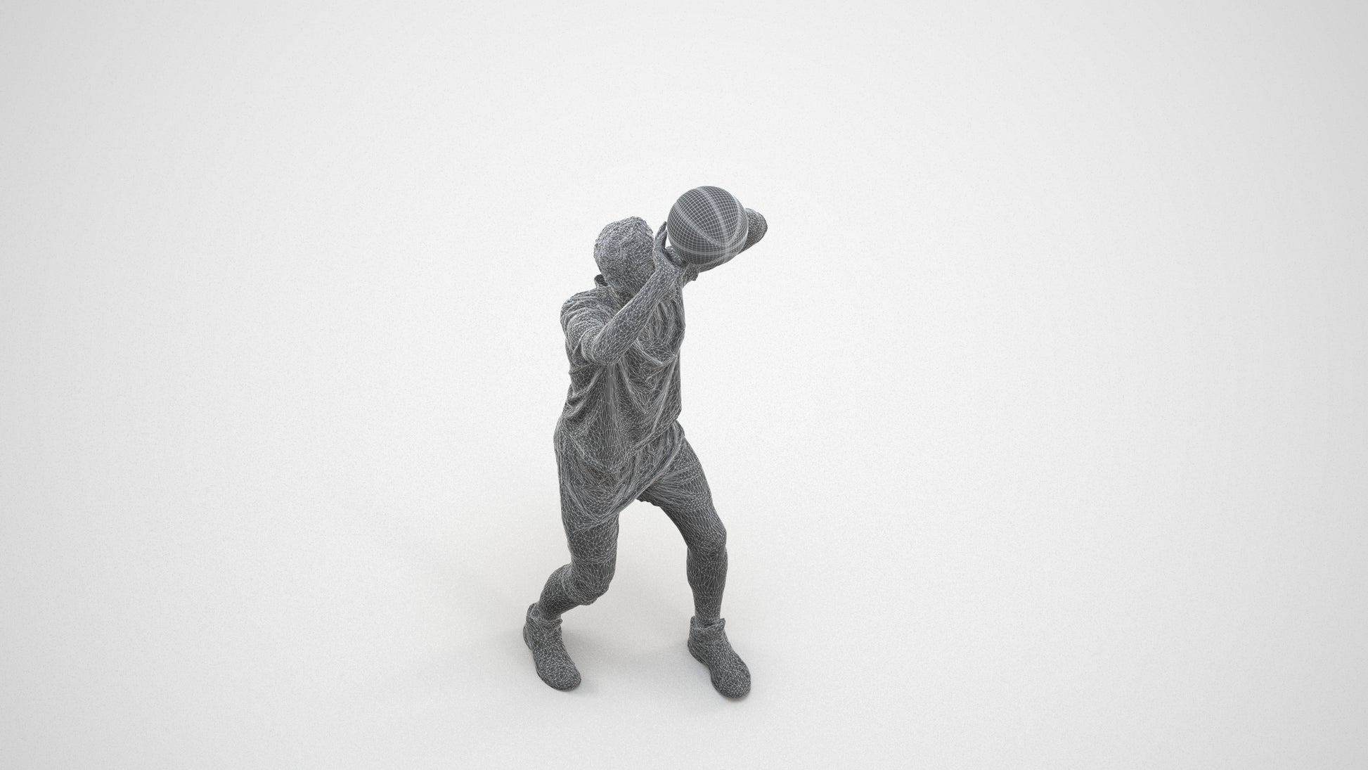 scanned 3D man sport, photogrammetry people for Enscape and V-Ray, wireframe three-quarter view