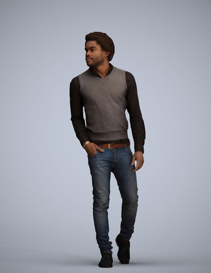 scanned 3D man casual standing, photogrammetry people for Enscape and V-Ray