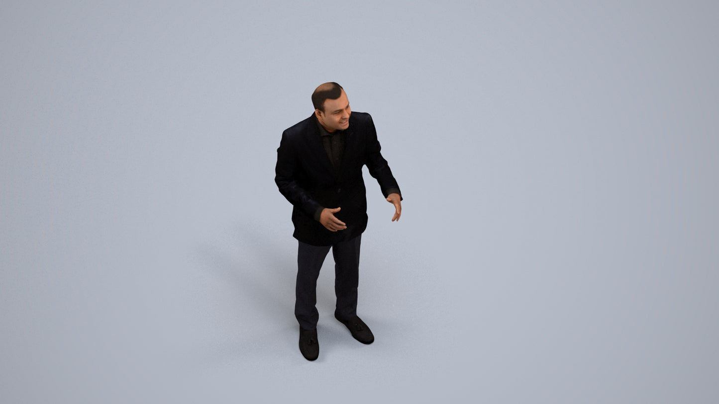 3D scanned man standing formal, photorealistic archviz people for Enscape and SketchUp, back view render