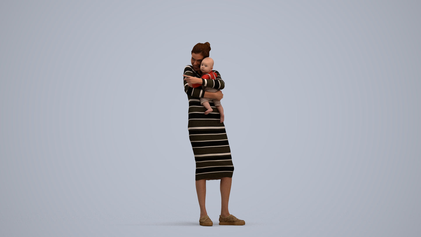 3D scanned girl kids casual, photorealistic archviz people for Enscape and SketchUp, standing pose render