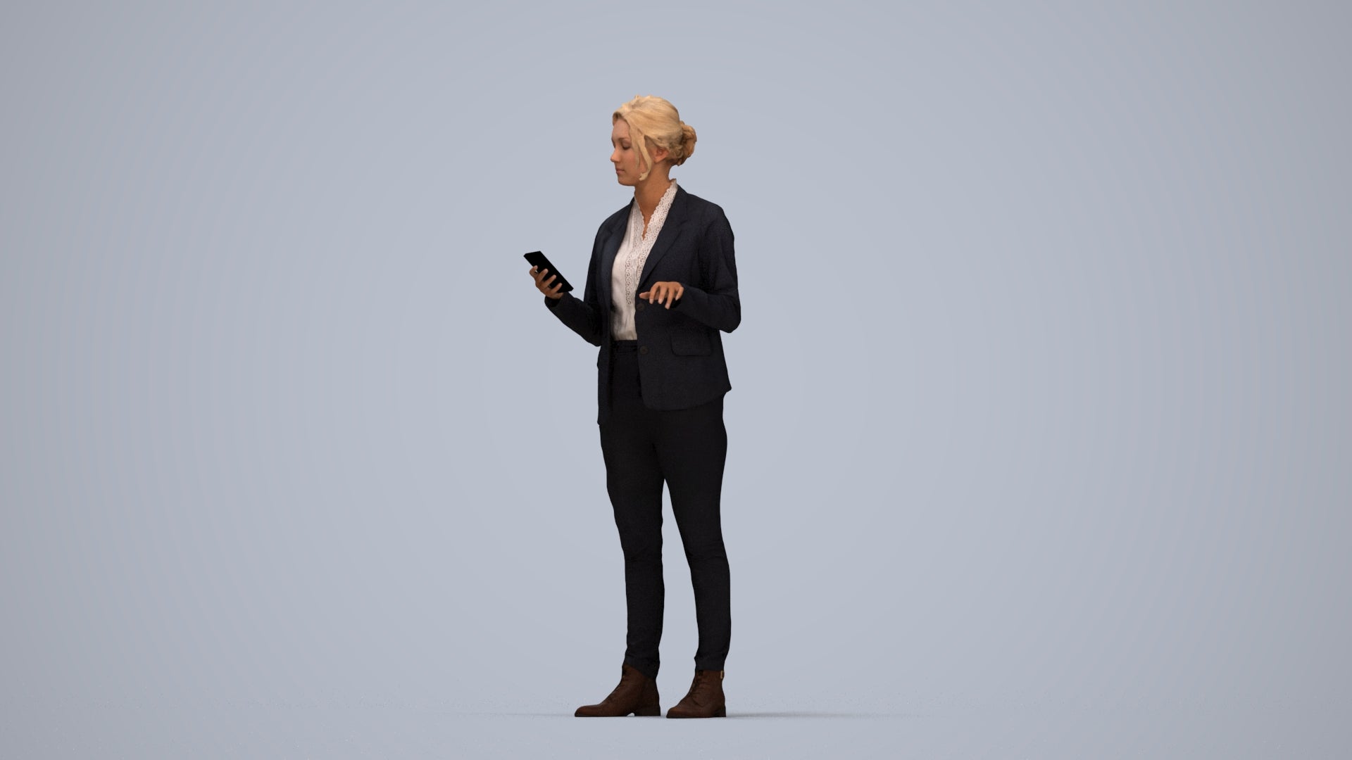 scanned 3D woman business, photogrammetry people for Enscape and V-Ray, top-down view render