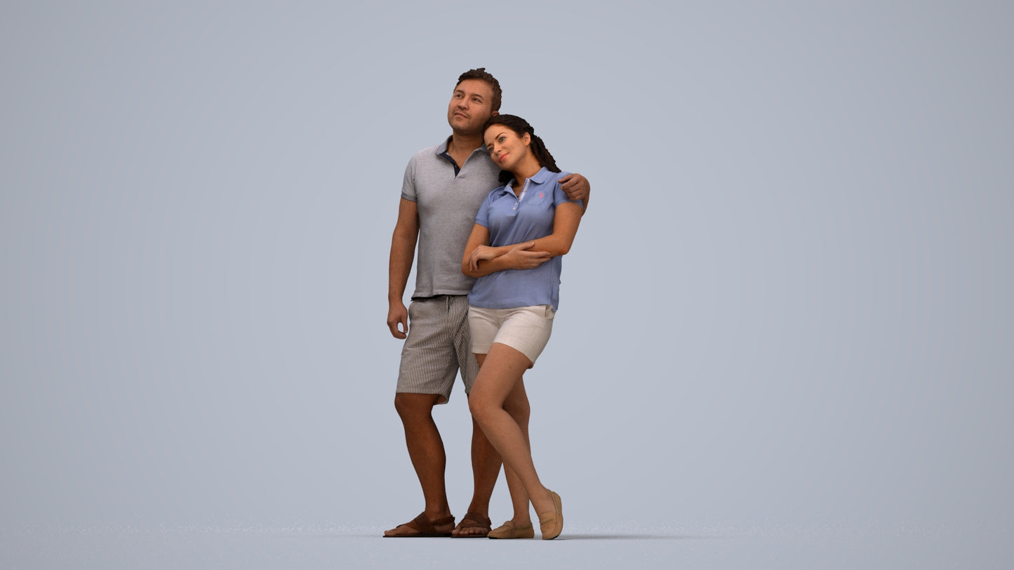 realistic 3D human woman casual couple, archviz people FBX OBJ for Blender, top-down view render