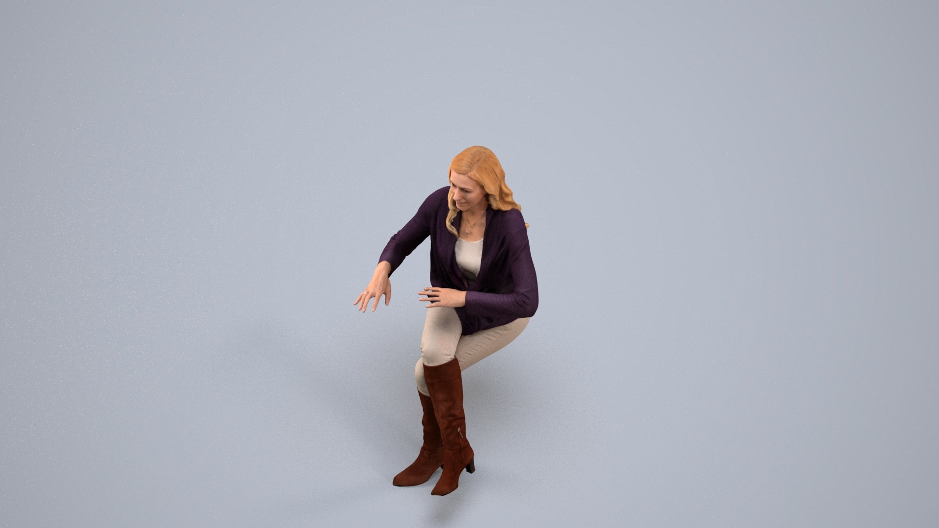 realistic 3D people woman business sitting, render-ready for V-Ray and Corona, FBX OBJ, back view render