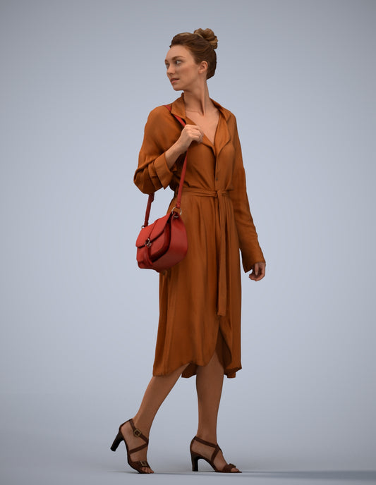 3D human model woman casual walking, photogrammetry scanned person for archviz