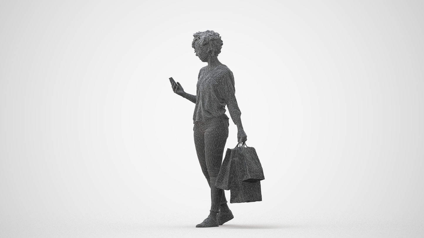 3D human model woman casual standing, photogrammetry scanned person for archviz, square thumbnail