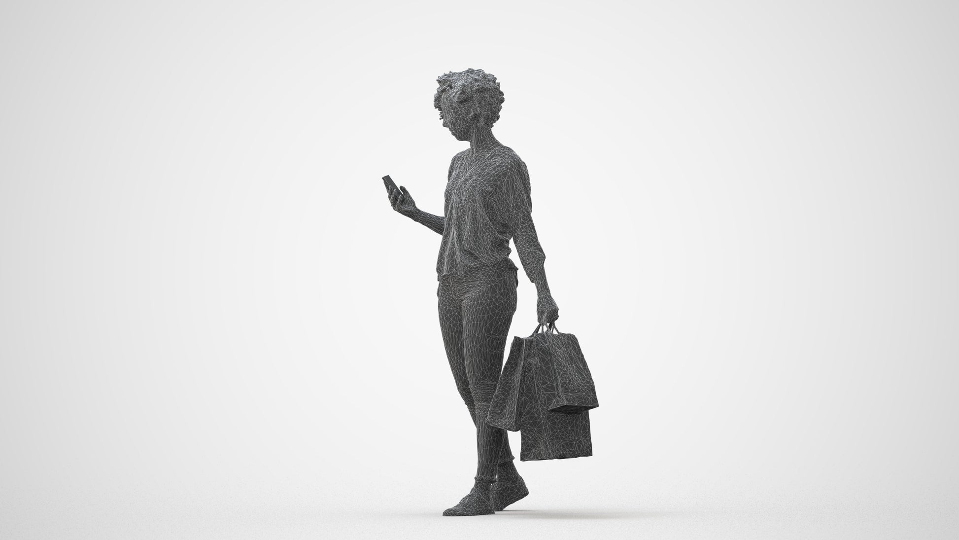 3D human model woman casual standing, photogrammetry scanned person for archviz, square thumbnail