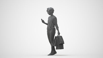 3D human model woman casual standing, photogrammetry scanned person for archviz, square thumbnail