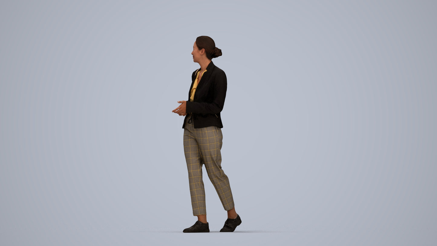realistic 3D human woman business walking, archviz people FBX OBJ for Blender, top-down view render
