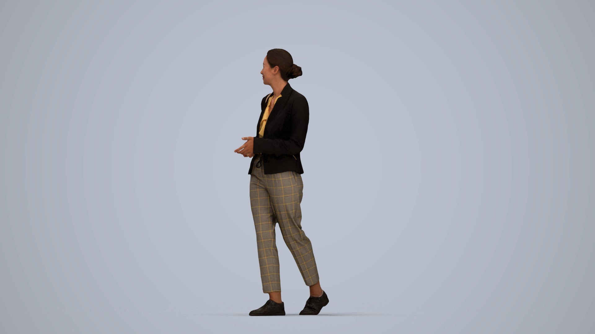 realistic 3D human woman business walking, archviz people FBX OBJ for Blender, top-down view render