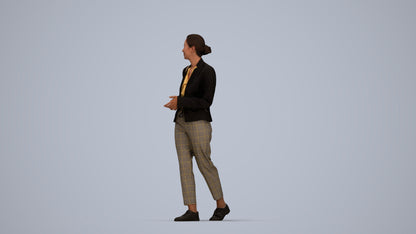 realistic 3D human woman business walking, archviz people FBX OBJ for Blender, top-down view render