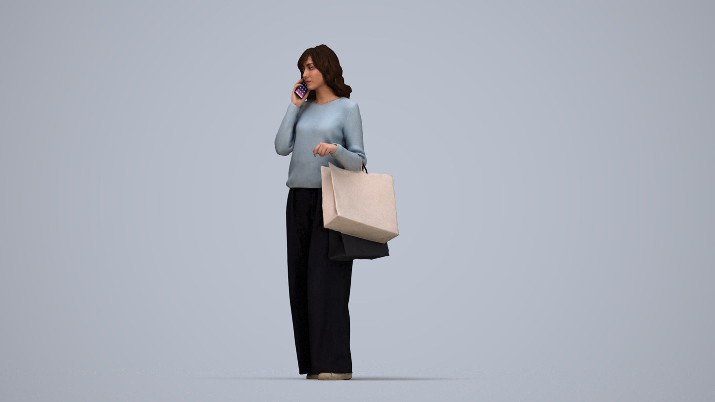 realistic 3D people woman casual walking, render-ready for V-Ray and Corona, FBX OBJ, top-down view render