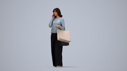 realistic 3D people woman casual walking, render-ready for V-Ray and Corona, FBX OBJ, top-down view render