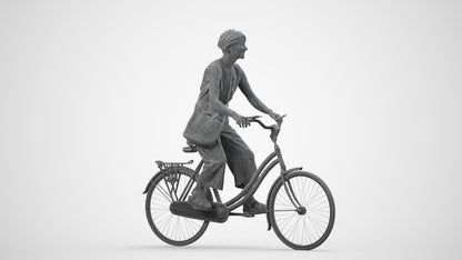 3D scanned senior woman cycling casual, photorealistic archviz people for Enscape and SketchUp, wireframe side view