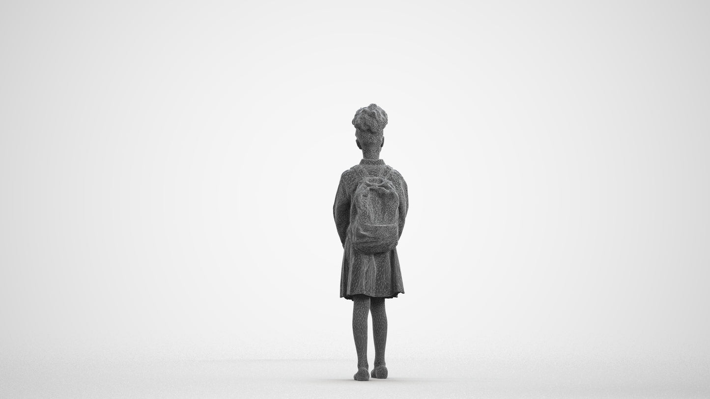 realistic 3D human girl kids, archviz people FBX OBJ for Blender, wireframe front view