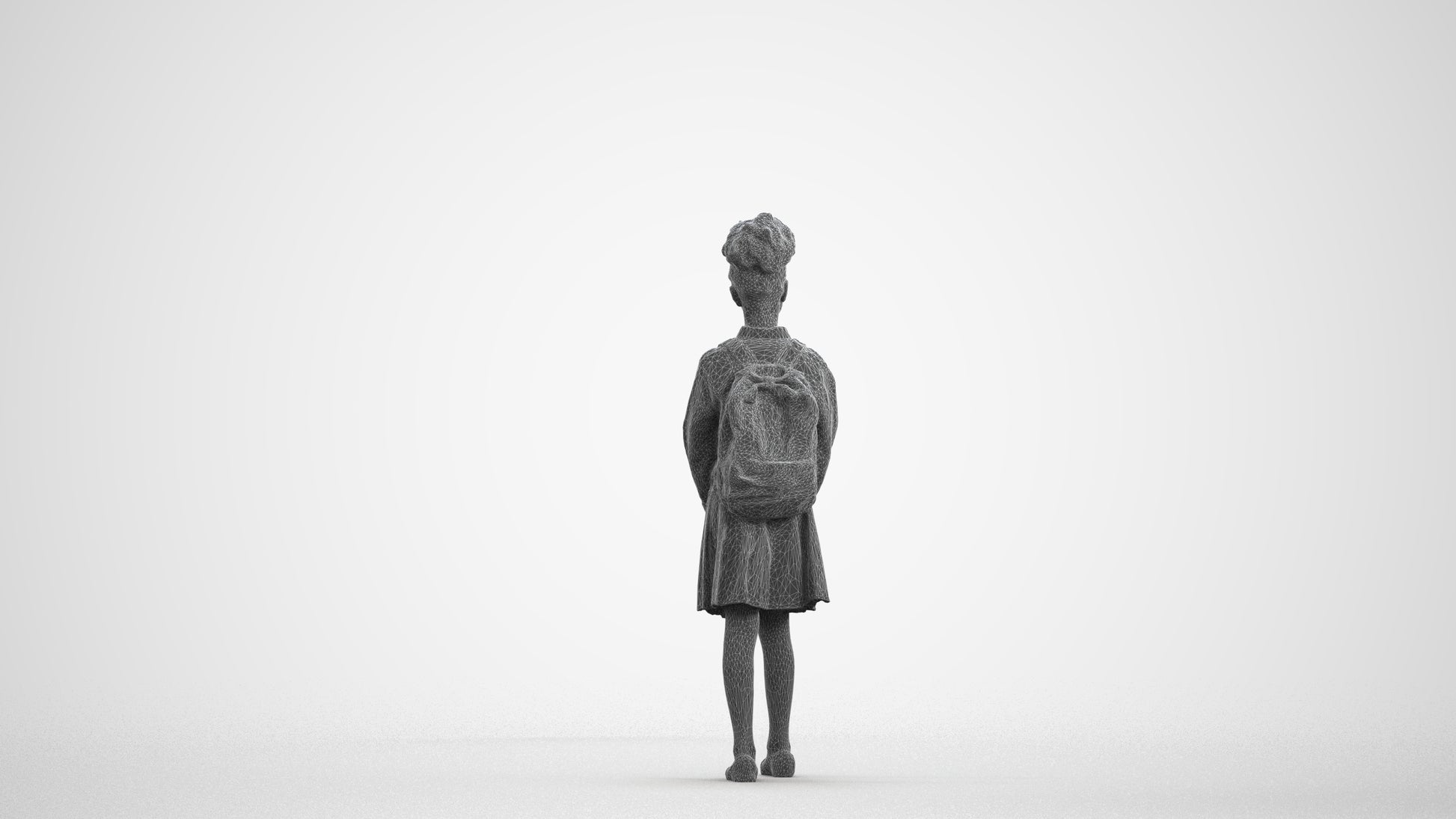 realistic 3D human girl kids, archviz people FBX OBJ for Blender, wireframe front view