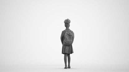 realistic 3D human girl kids, archviz people FBX OBJ for Blender, wireframe front view