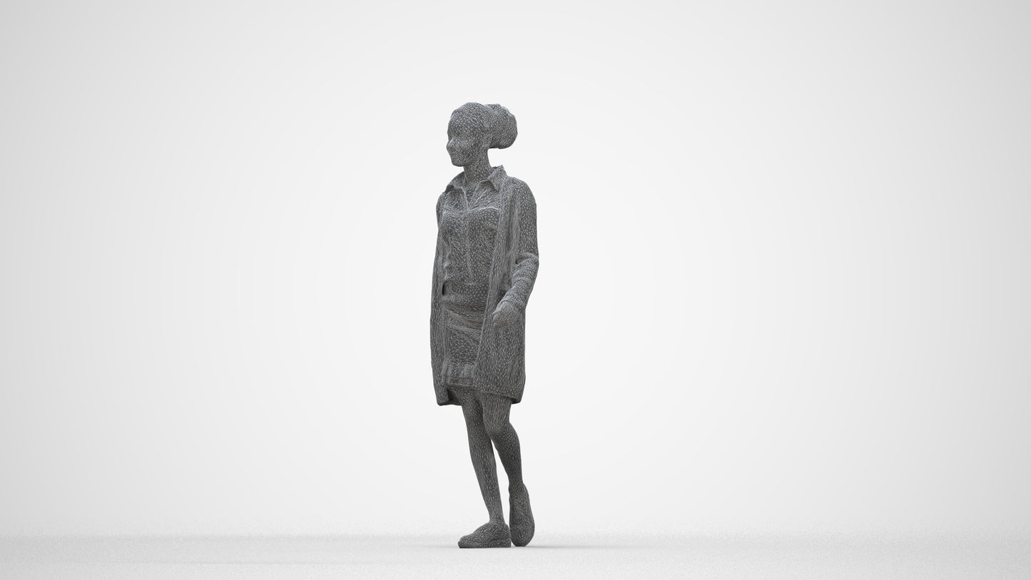 3D scanned woman walking casual, photorealistic archviz people for Enscape and SketchUp, wireframe back view