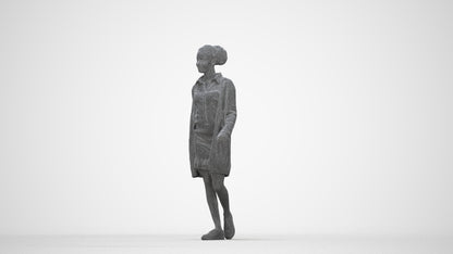 3D scanned woman walking casual, photorealistic archviz people for Enscape and SketchUp, wireframe back view