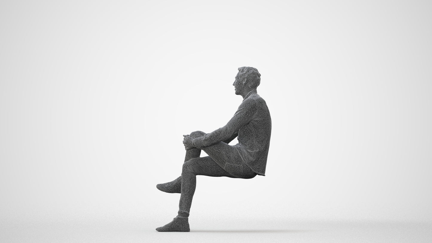 realistic 3D human man casual sitting, archviz people FBX OBJ for Blender, square thumbnail