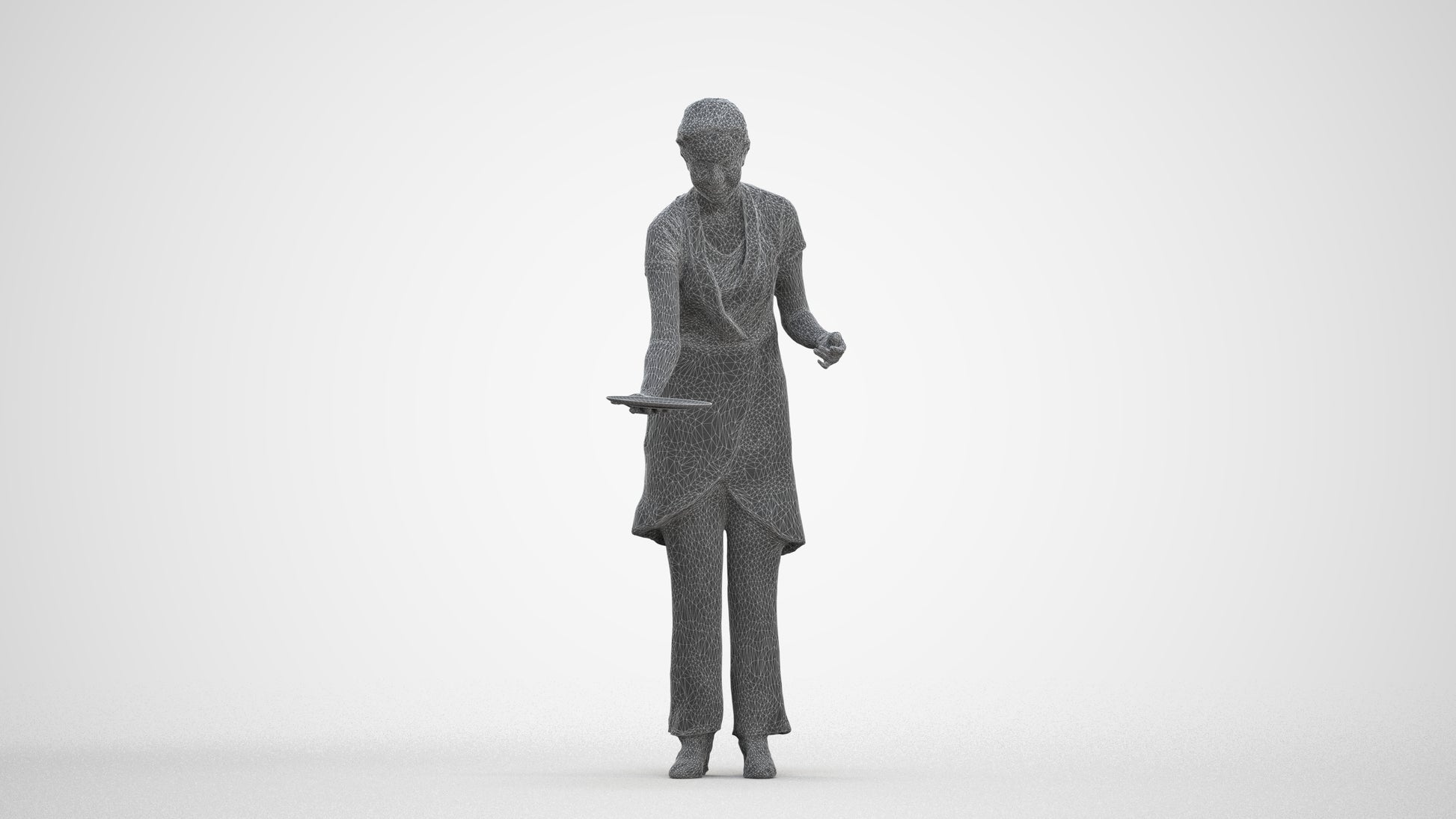 realistic 3D human woman hospitality, archviz people FBX OBJ for Blender, three-quarter front view render
