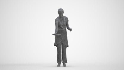 realistic 3D human woman hospitality, archviz people FBX OBJ for Blender, three-quarter front view render
