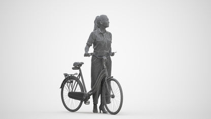 realistic 3D woman formal cycling, scanned archviz people for Blender and 3ds Max, three-quarter front view render