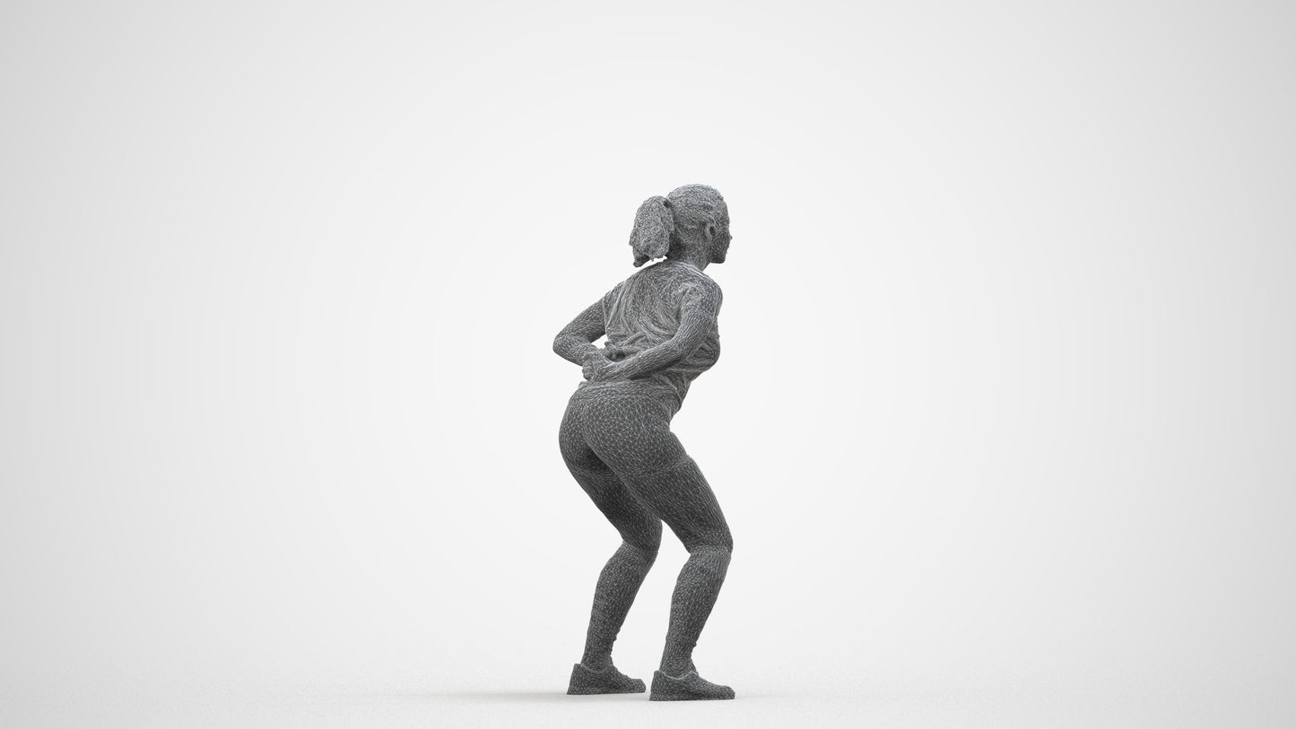 3D people model woman sport, scanned human for 3ds Max rendering, wireframe side view