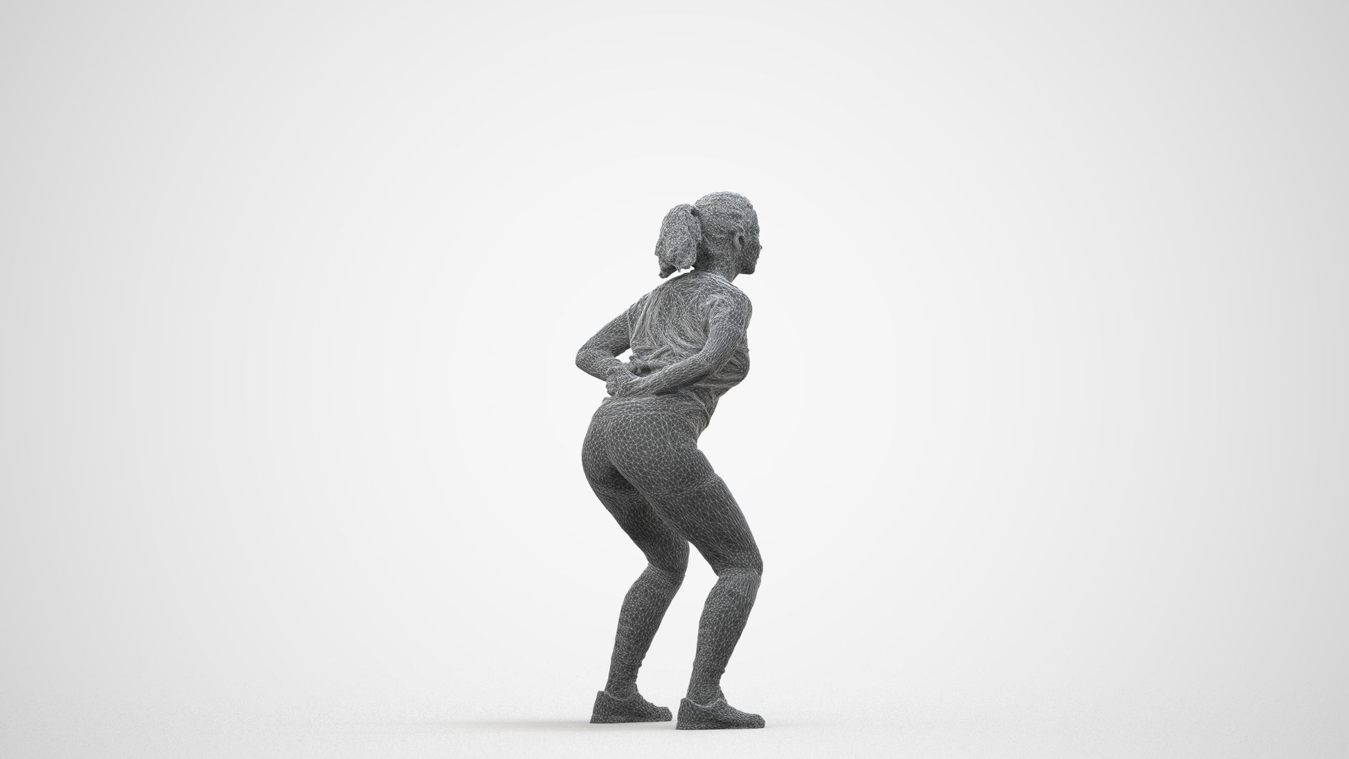 3D people model woman sport, scanned human for 3ds Max rendering, wireframe side view