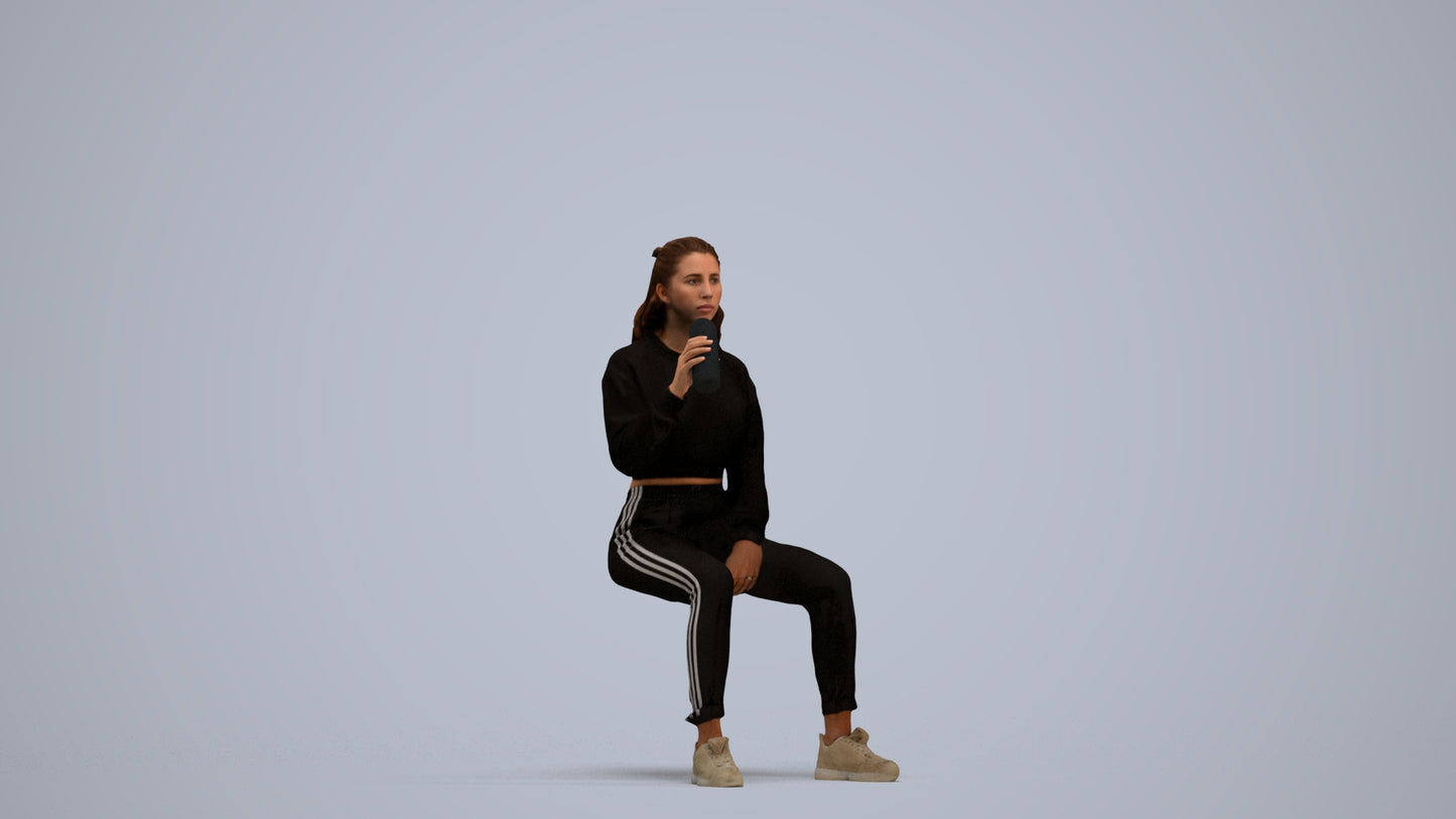 scanned 3D woman sport sitting, photogrammetry people for Enscape and V-Ray, standing pose render