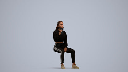 scanned 3D woman sport sitting, photogrammetry people for Enscape and V-Ray, standing pose render