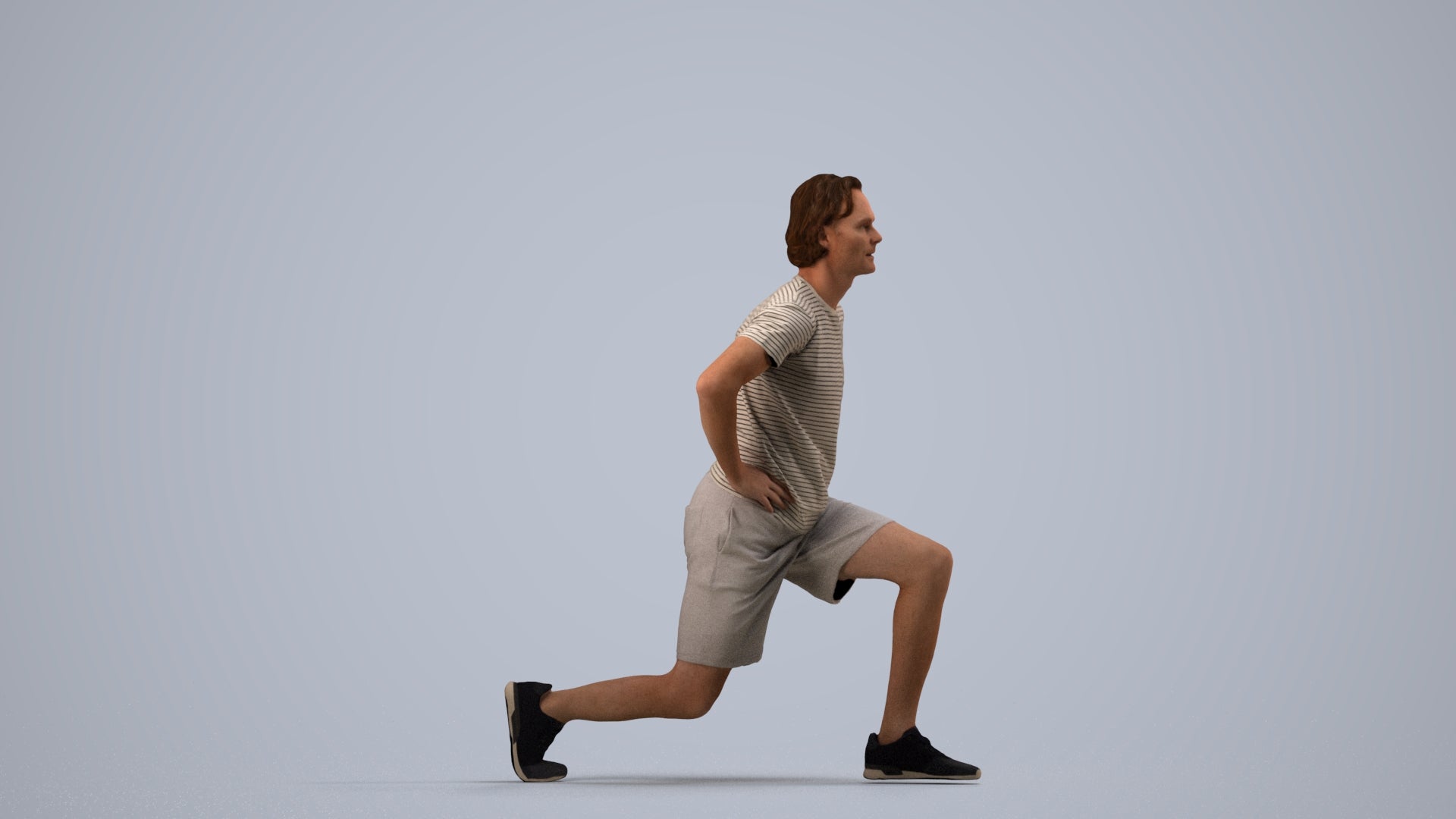 3D people model man sport, scanned human for 3ds Max rendering, side view render