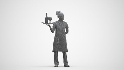 realistic 3D human woman hospitality, archviz people FBX OBJ for Blender, three-quarter front view render
