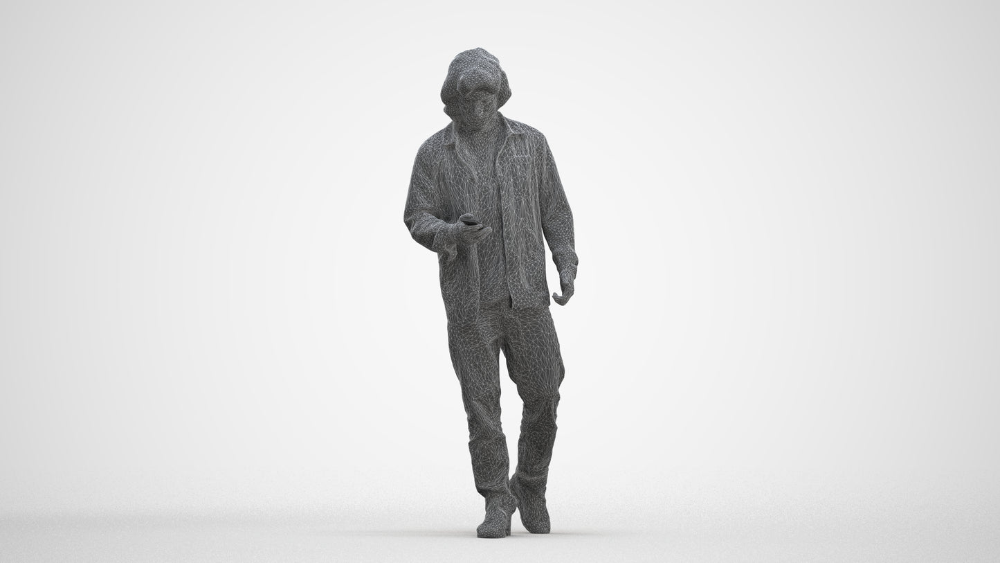 3D scanned man walking casual, photorealistic archviz people for Enscape and SketchUp, three-quarter front view render