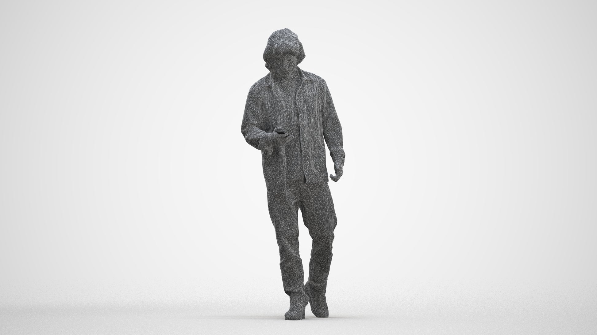 3D scanned man walking casual, photorealistic archviz people for Enscape and SketchUp, three-quarter front view render