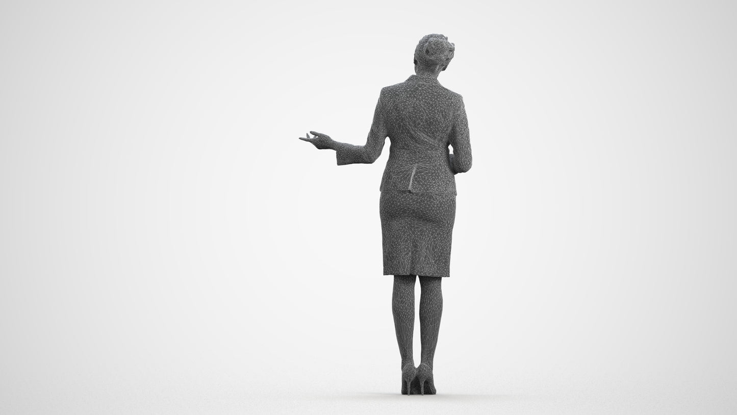 photogrammetry 3D woman hospitality, realistic human model archviz FBX, wireframe front view