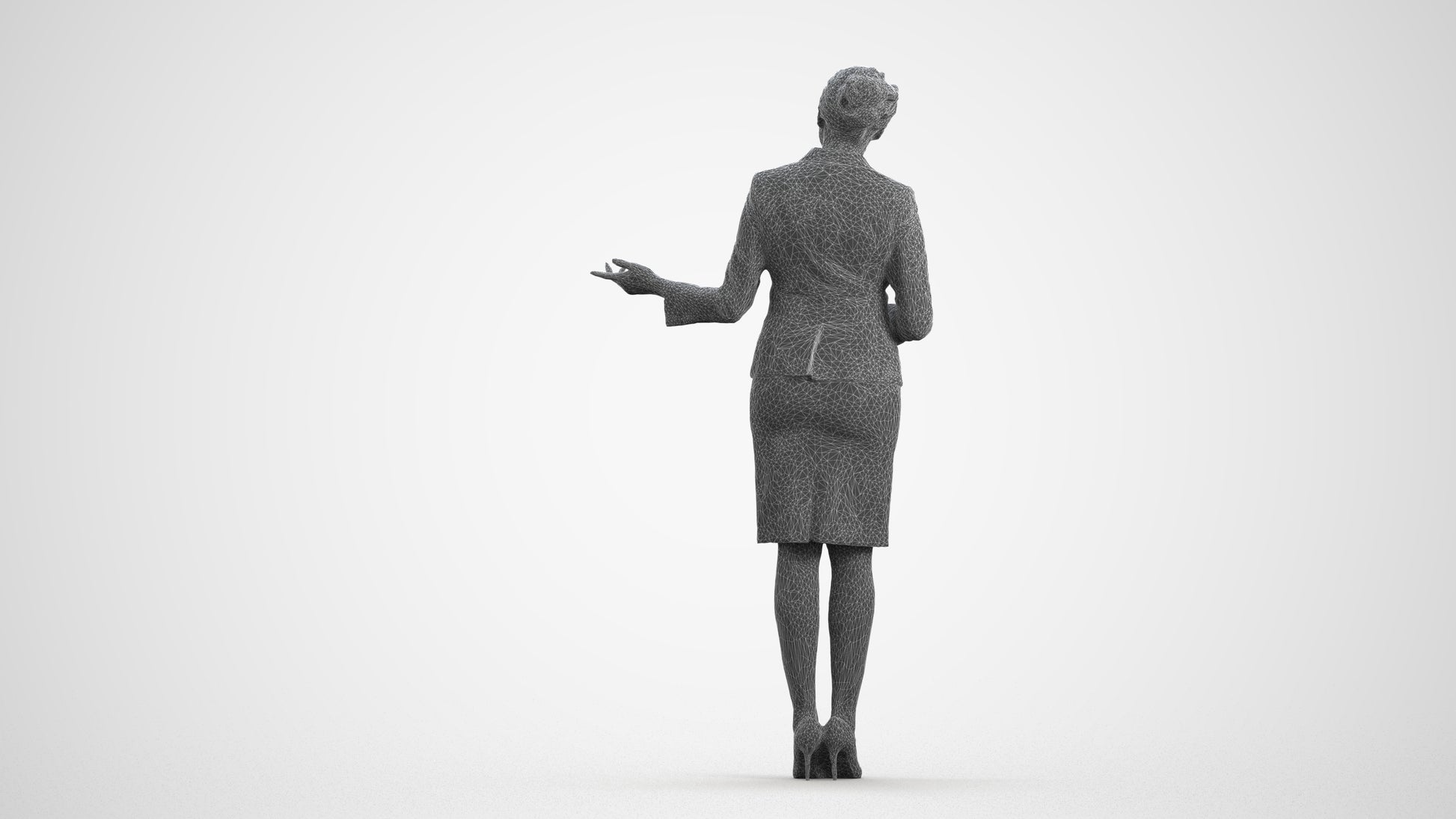 photogrammetry 3D woman hospitality, realistic human model archviz FBX, wireframe front view