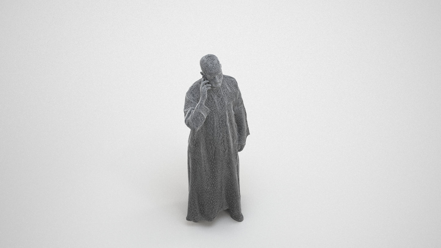 realistic 3D human man standing, archviz people FBX OBJ for Blender, wireframe three-quarter view