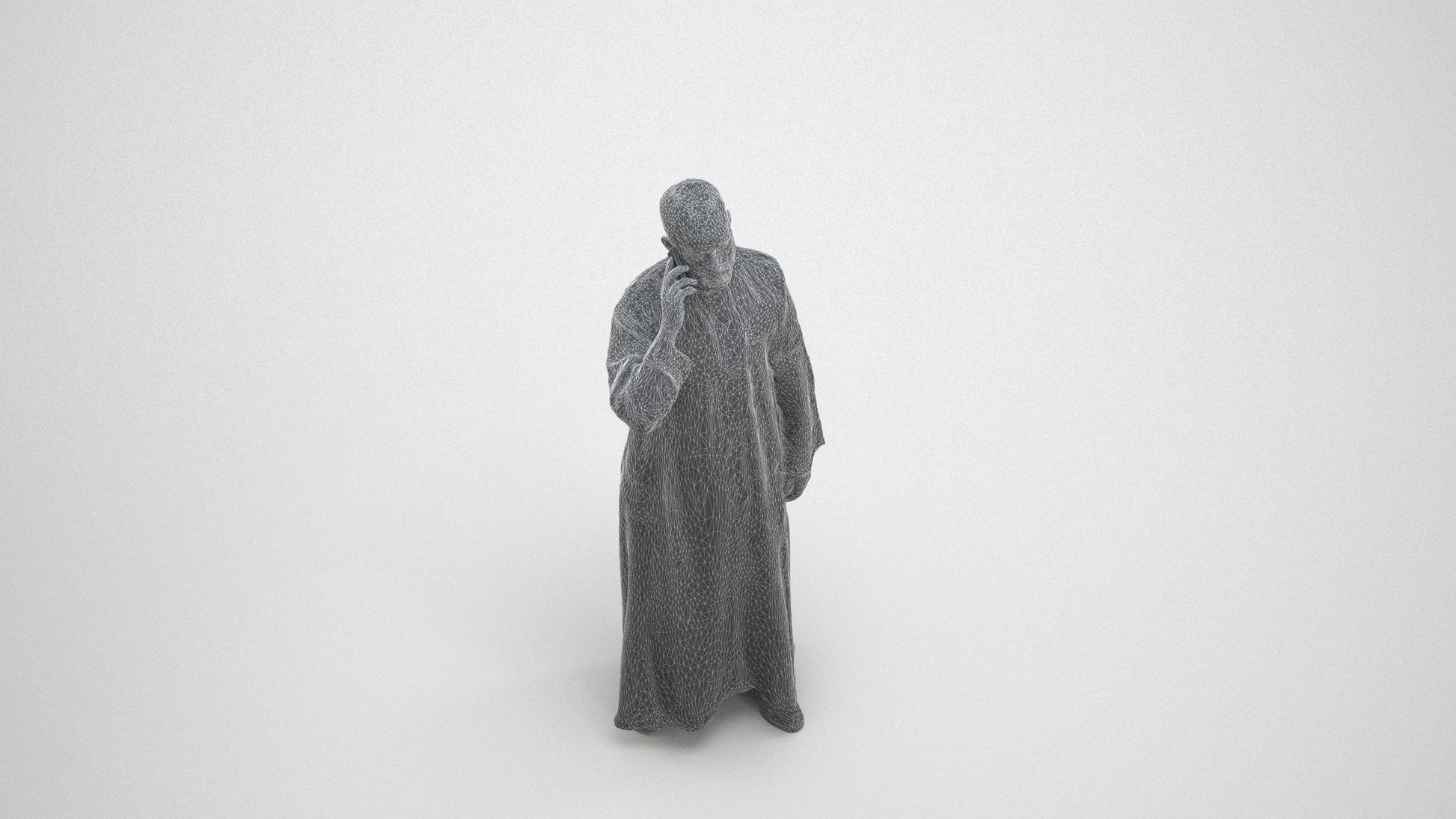 realistic 3D human man standing, archviz people FBX OBJ for Blender, wireframe three-quarter view