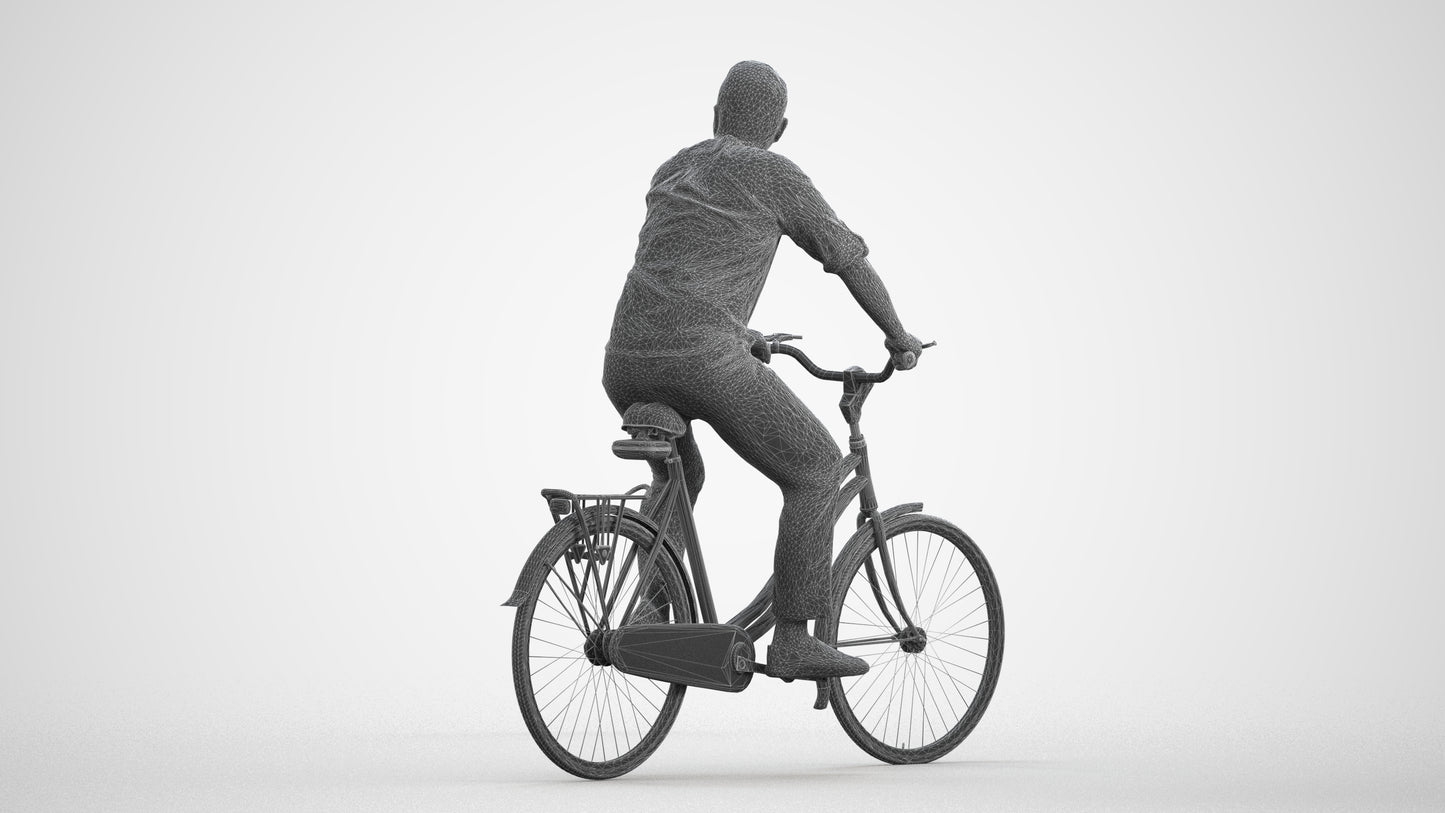 3D scanned man cycling casual, photorealistic archviz people for Enscape and SketchUp, wireframe front view