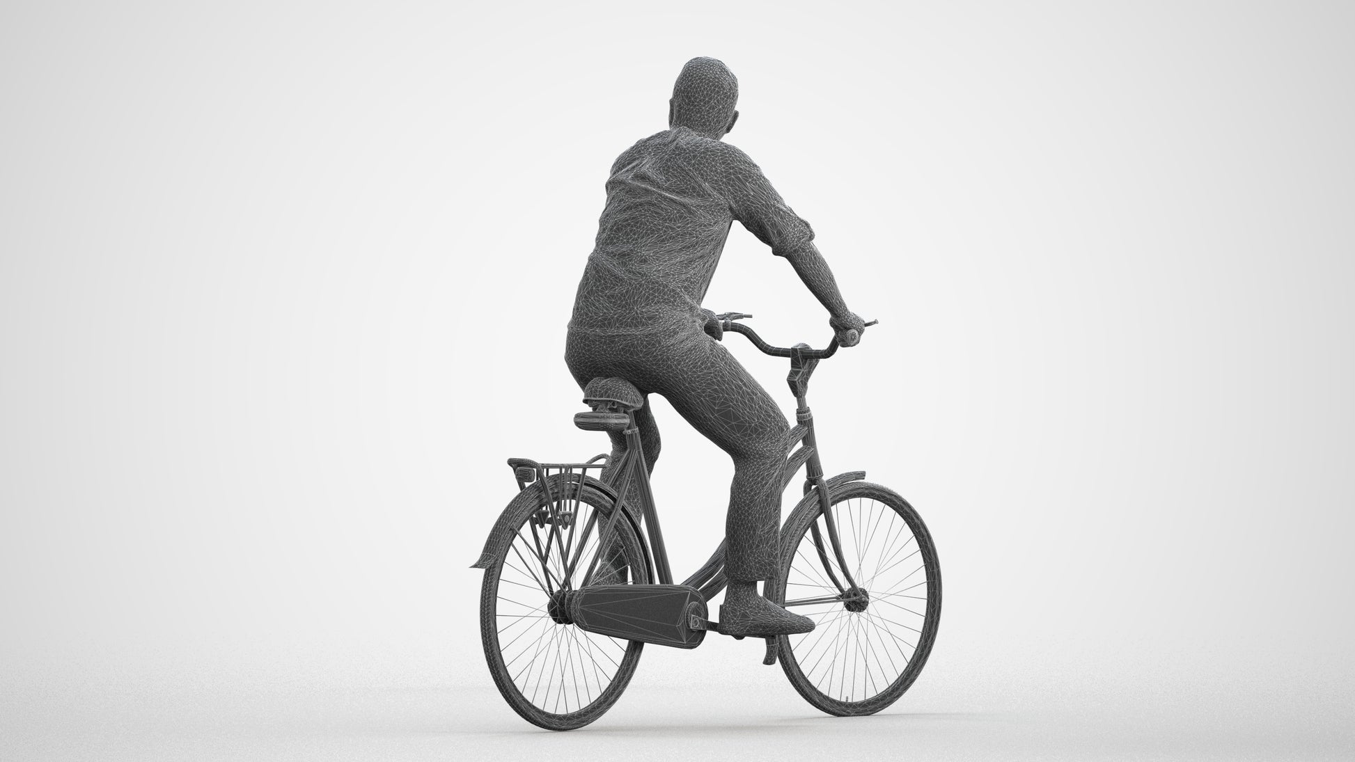 3D scanned man cycling casual, photorealistic archviz people for Enscape and SketchUp, wireframe front view