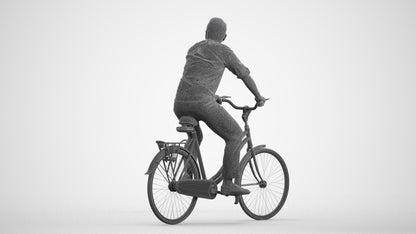 3D scanned man cycling casual, photorealistic archviz people for Enscape and SketchUp, wireframe front view