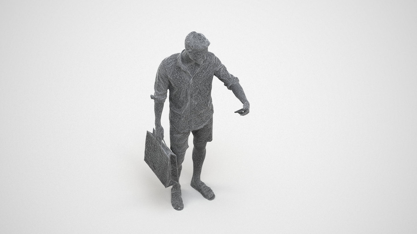3D scanned man standing casual, photorealistic archviz people for Enscape and SketchUp, wireframe three-quarter view