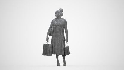 realistic 3D people woman casual shopping, render-ready for V-Ray and Corona, FBX OBJ, wireframe back view