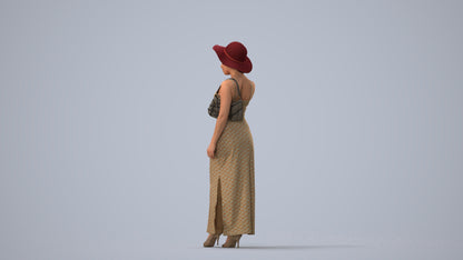 3D human model woman casual standing, photogrammetry scanned person for archviz, three-quarter view render
