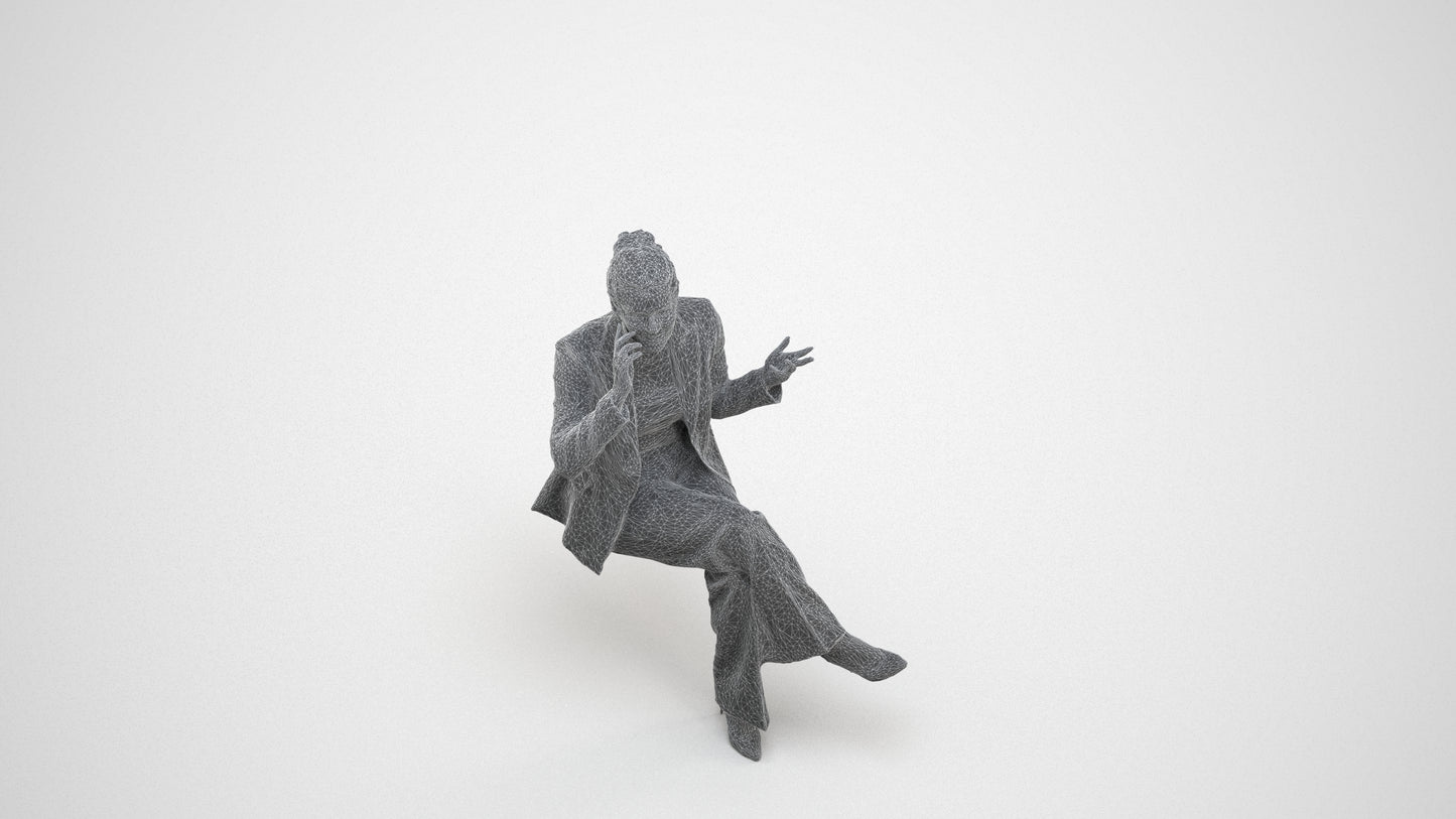 3D scanned woman business, photorealistic archviz people for Enscape and SketchUp, wireframe three-quarter view