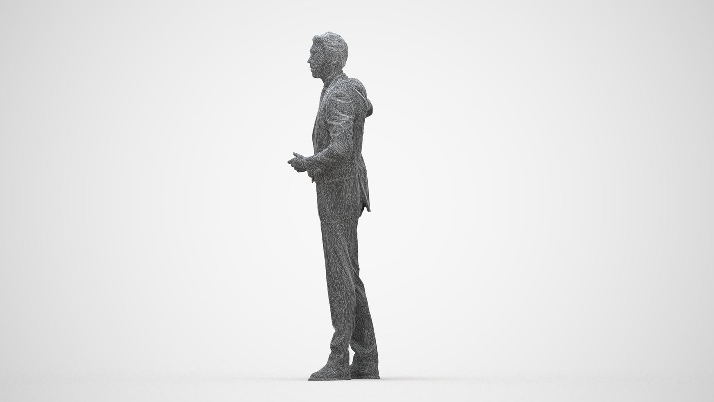 3D scanned man shopping business, photorealistic archviz people for Enscape and SketchUp, wireframe back view