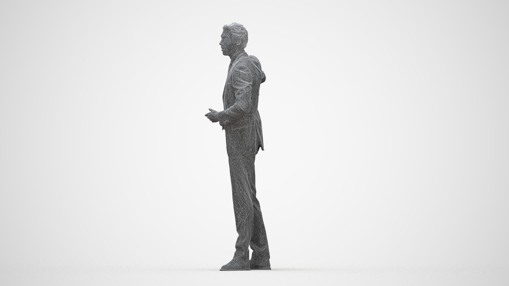 3D scanned man shopping business, photorealistic archviz people for Enscape and SketchUp, wireframe back view