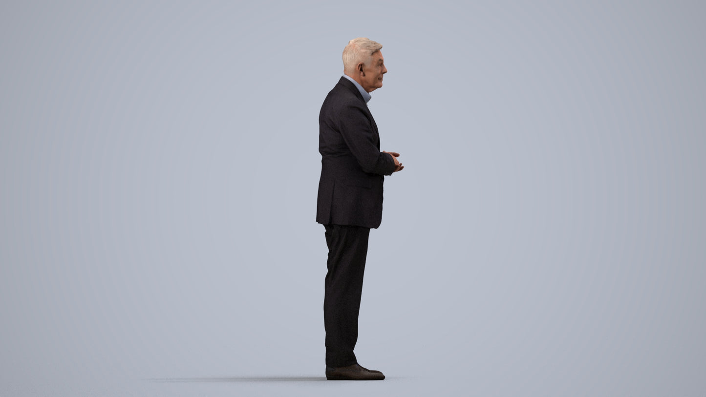 scanned 3D senior man business, photogrammetry people for Enscape and V-Ray, side view render
