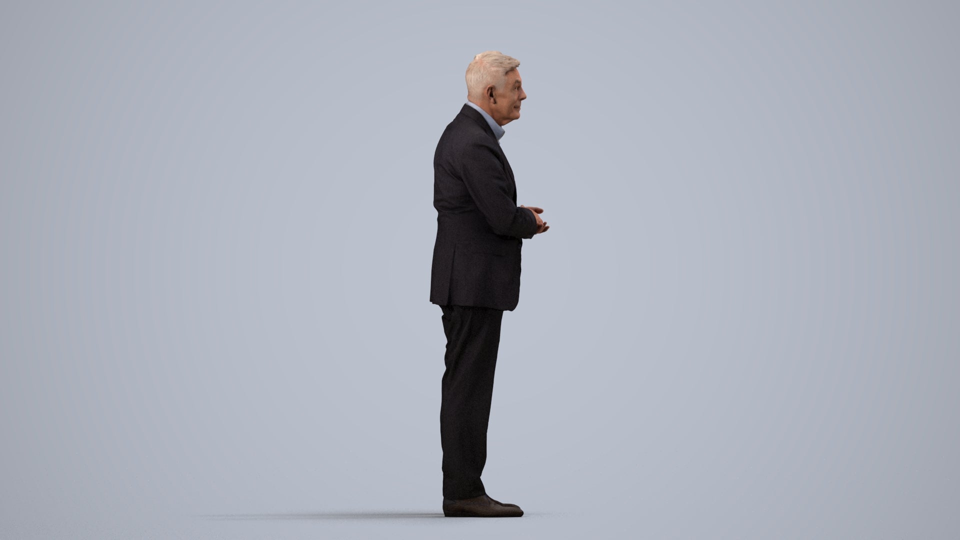 scanned 3D senior man business, photogrammetry people for Enscape and V-Ray, side view render