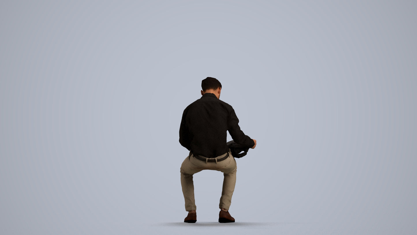 photogrammetry 3D man business sitting, realistic human model archviz FBX, front view render
